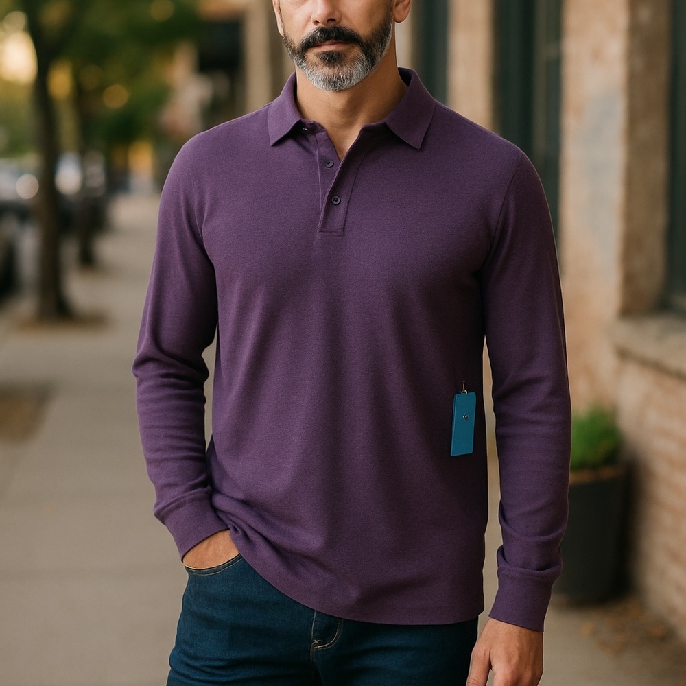 FAIRLANE Long Sleeve Pique Polo. Size Medium